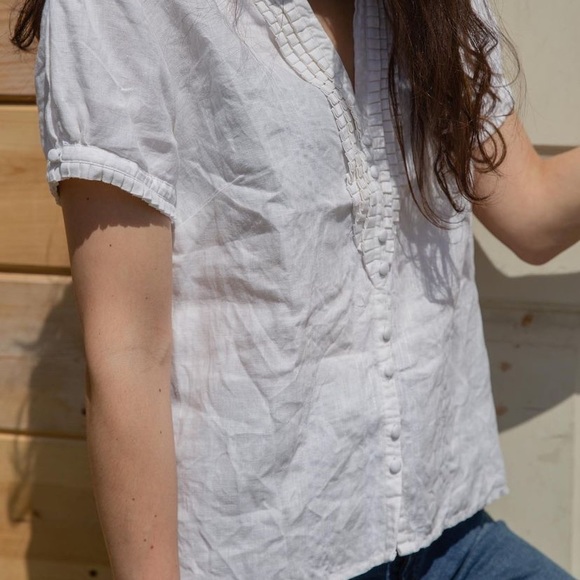 Tops - Linen ivory blouse with collar